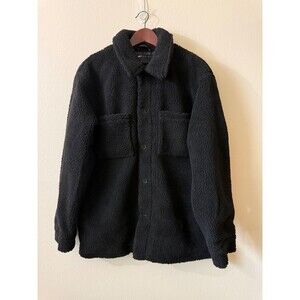 ASOS DESIGN Men Black Faux Fur Sherpa Jacket Button Front M F401303